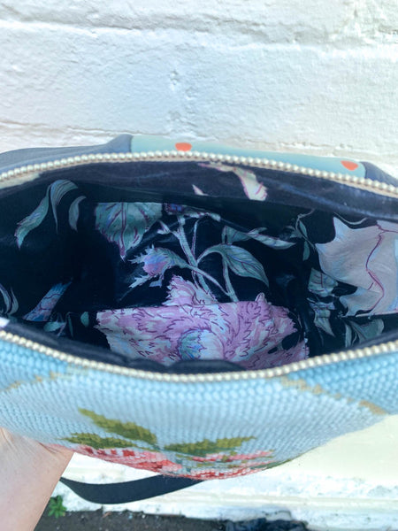 English Garden Tapestry Leather Handbag- Large