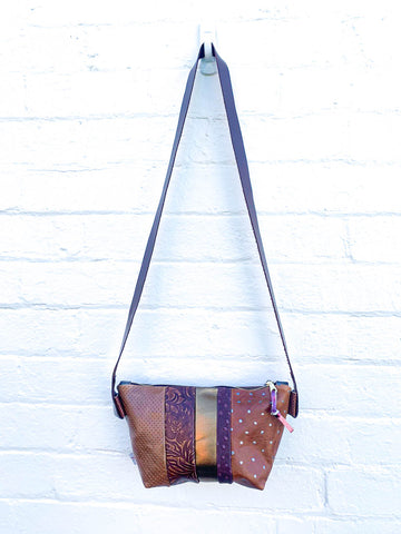 Golden Brown Re Purposed Leather Shoulder Bag