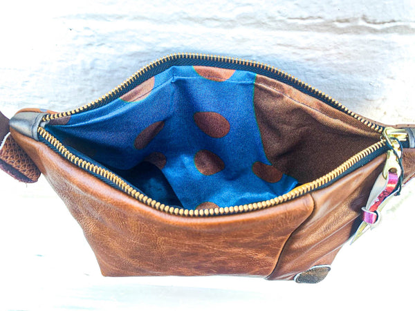 Golden Brown Re Purposed Leather Shoulder Bag