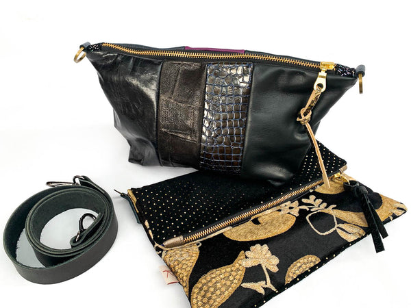 Loretta Re Purposed Black Leather Shoulder Bag