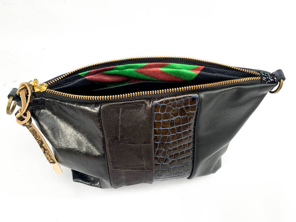 Loretta Re Purposed Black Leather Shoulder Bag