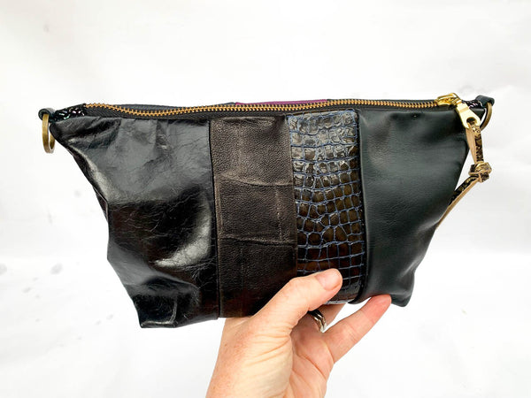 Loretta Re Purposed Black Leather Shoulder Bag