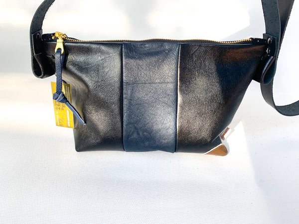 Glitter Gold and Black Re Purposed Leather Shoulder Bag