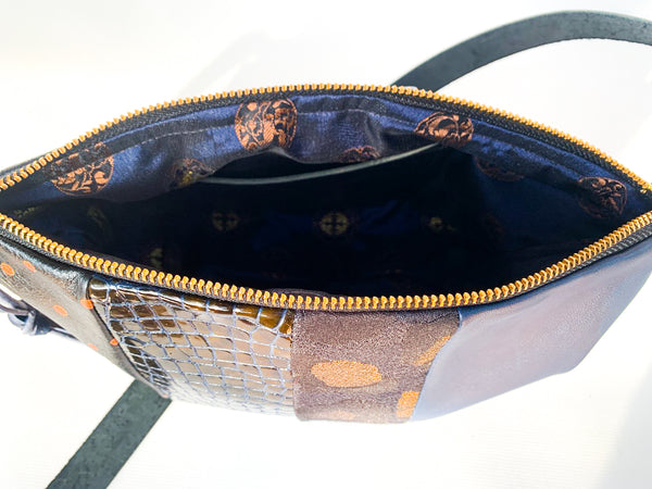 Glitter Gold and Black Re Purposed Leather Shoulder Bag