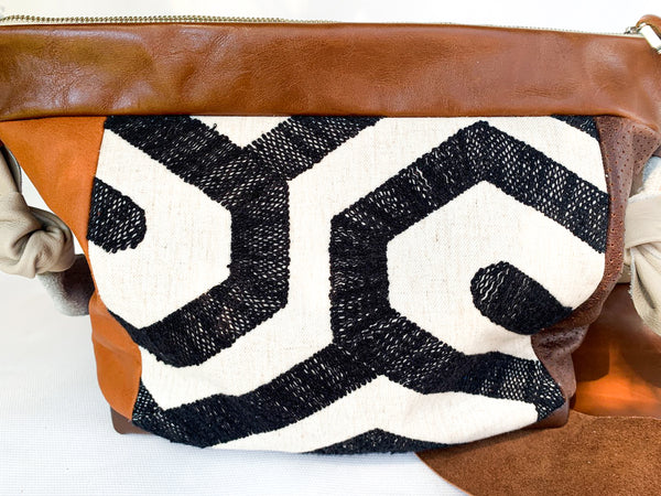 Geometric Leather Large Slouch Bag