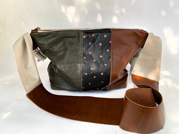 Geometric Leather Large Slouch Bag