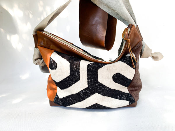 Geometric Leather Large Slouch Bag