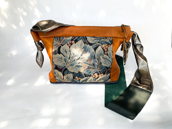 Blue Leaf Leather Large Slouch Bag