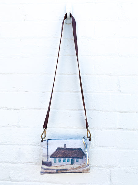 Cottage Digital Print and Leather Cross-Body Bag