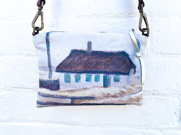Cottage Digital Print and Leather Cross-Body Bag