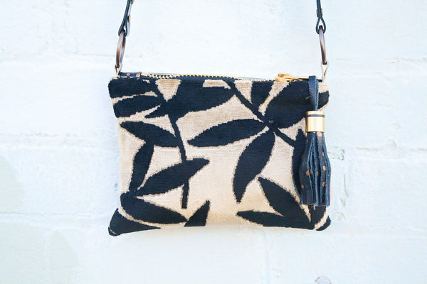 Winter Leaves - Velvet and Gold Leather small cross-body bag