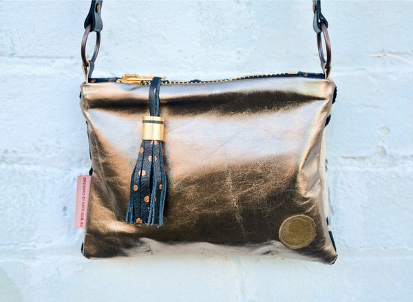 Winter Leaves - Velvet and Gold Leather small cross-body bag