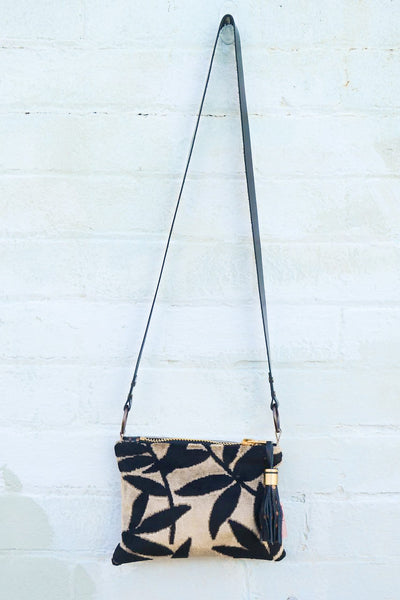 Winter Leaves - Velvet and Gold Leather small cross-body bag