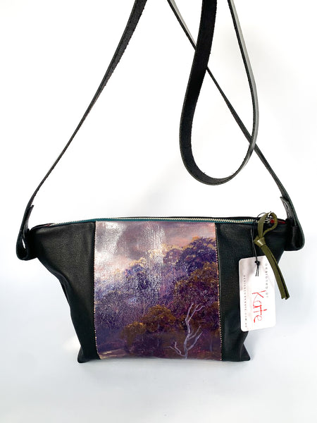 Mountain Haze Oil painting and Leather Shoulder Bag