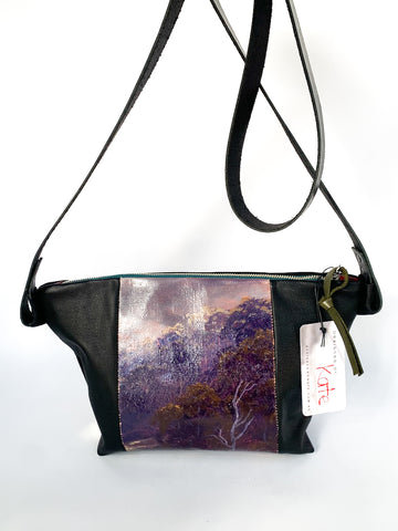 Mountain Haze Oil painting and Leather Shoulder Bag