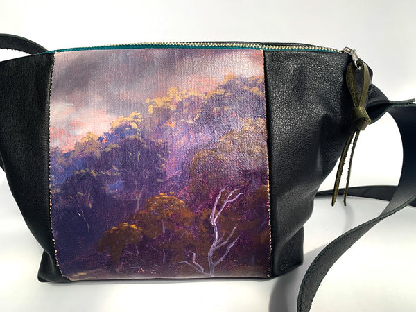Mountain Haze Oil painting and Leather Shoulder Bag