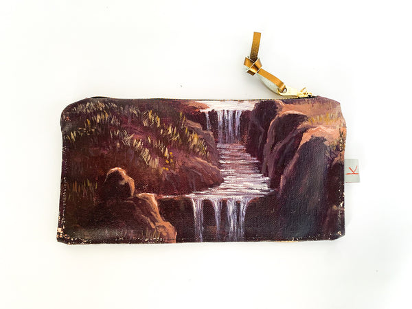 Waterfall Oil Painting Leather Clutch