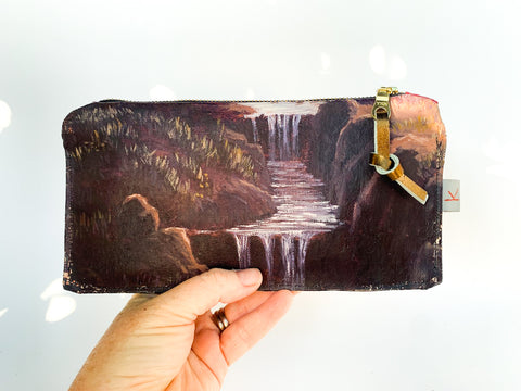 Waterfall Oil Painting Leather Clutch