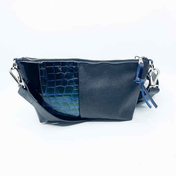 Midnight Blue Re Purposed Leather Shoulder Bag