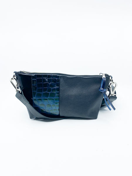 Midnight Blue Re Purposed Leather Shoulder Bag