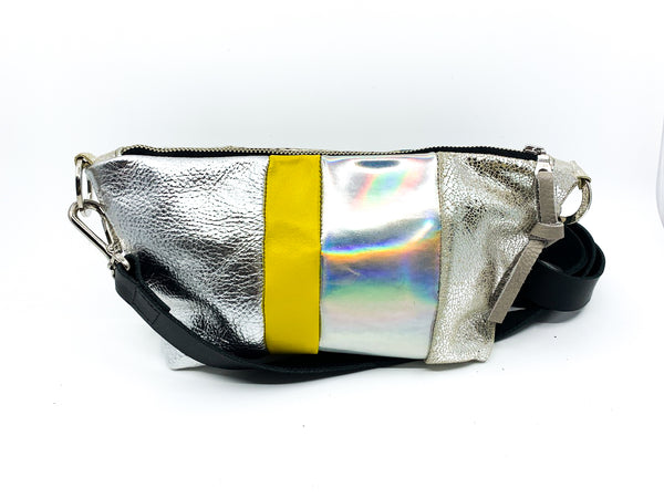 Holographic Silver Re Purposed Leather Shoulder Bag