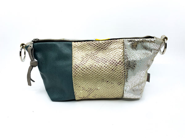 Holographic Silver Re Purposed Leather Shoulder Bag