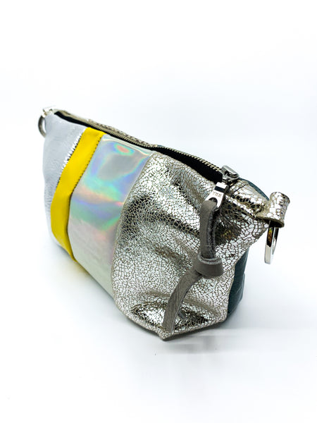 Holographic Silver Re Purposed Leather Shoulder Bag