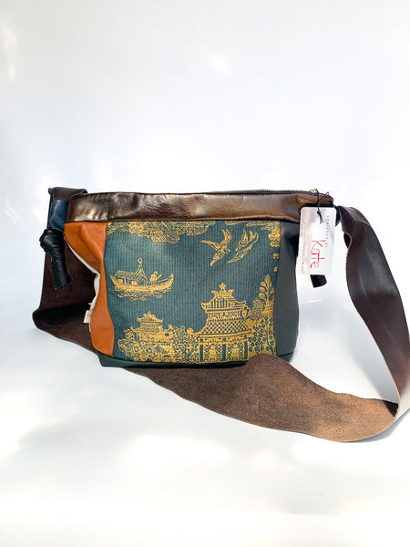 Oriental Birds Leather Large Slouch Bag