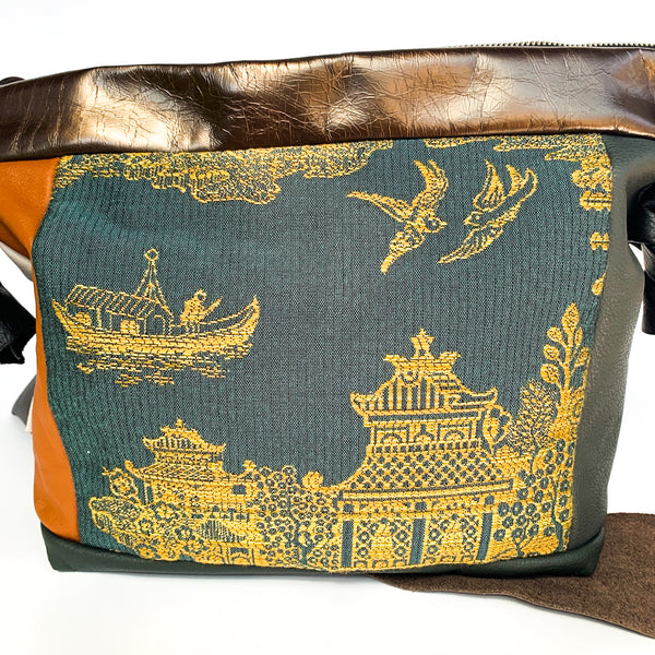 Oriental Birds Leather Large Slouch Bag