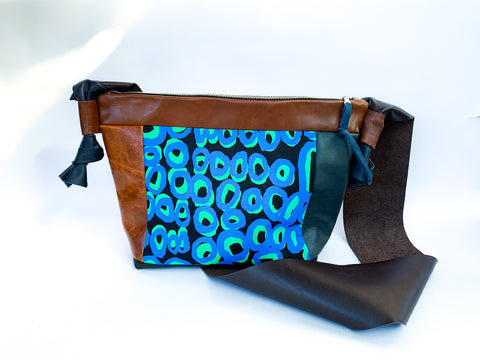 Blue and Black Rockholes Large Leather Slouch Bag