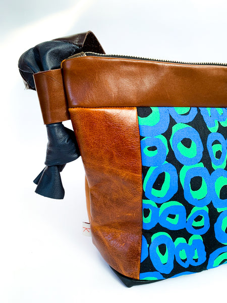 Blue and Black Rockholes Large Leather Slouch Bag