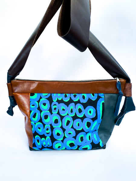 Blue and Black Rockholes Large Leather Slouch Bag