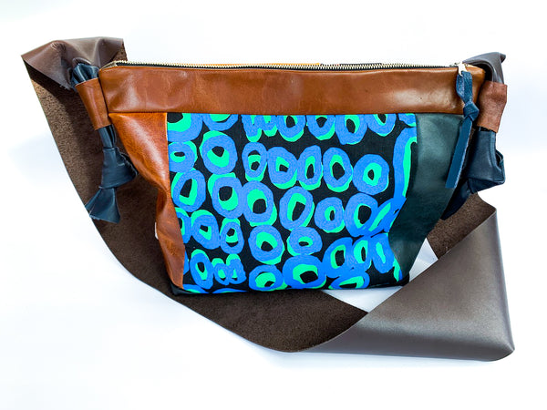 Blue and Black Rockholes Large Leather Slouch Bag