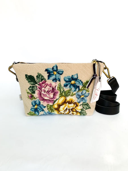 Vintage Flowers Tapestry Leather Handbag