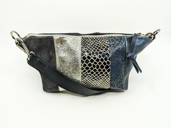 Silver Grey Repurposed Leather Shoulder Bag