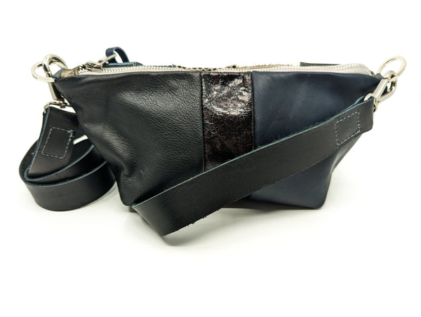 Silver Grey Repurposed Leather Shoulder Bag