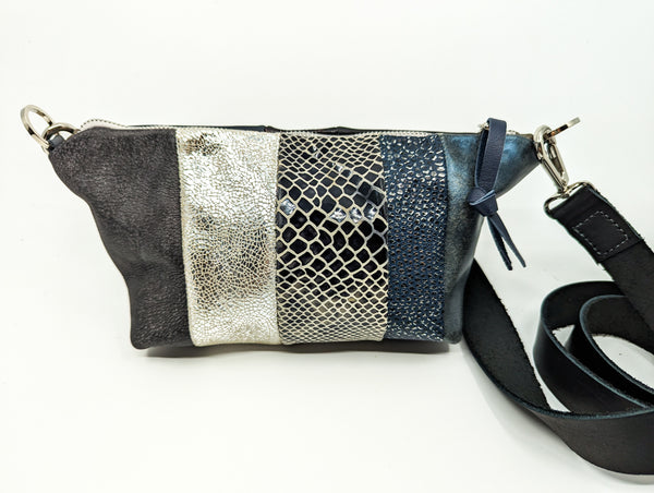 Silver Grey Repurposed Leather Shoulder Bag