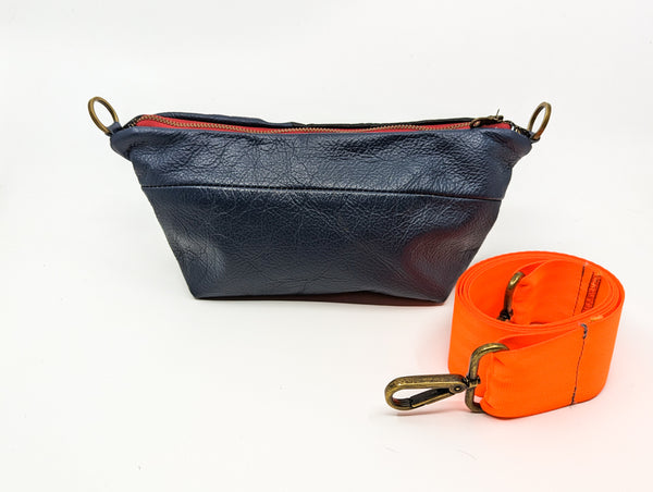 Blue and Black Repurposed Leather Bag