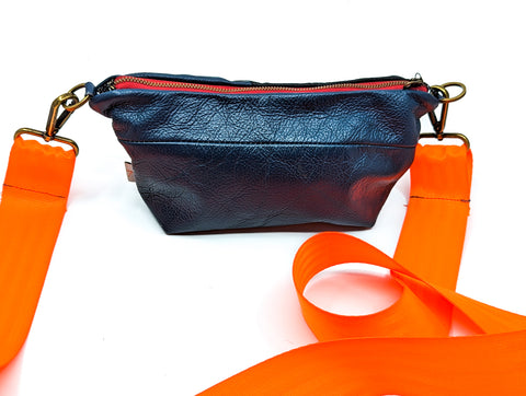 Blue and Black Repurposed Leather Bag