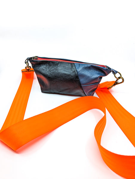 Blue and Black Repurposed Leather Bag